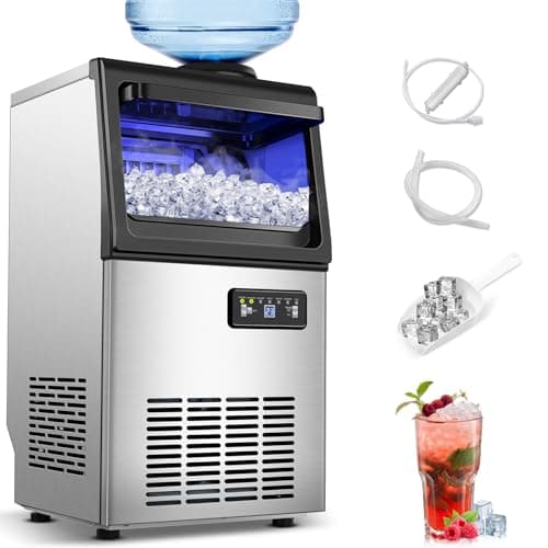 Commercial Ice Maker Machine 110LBS/24H, Undercounter or Freestanding Ice Machine with 22LBS Storage Bin, Stainless Steel Self-Cleaning for Home, Bar, Restaurant, Coffee Shop