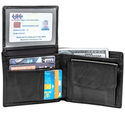 RFID Blocking Genuine Leather Bifold Wallet for Men with Zipper and Coin Pocket (Black)