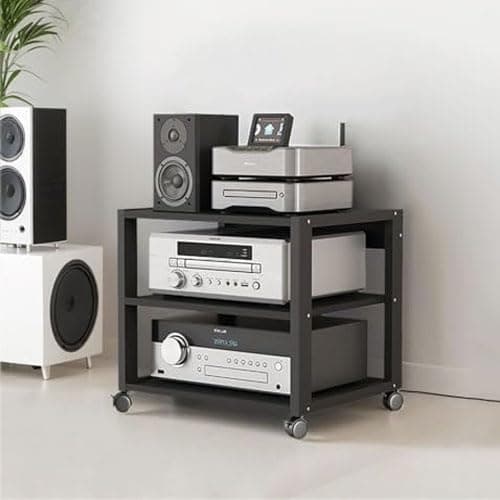 3/4/5 Tier Audio-Video Media Stand with Adjustable Shelves, Home Stereo System Entertainment Components Cabinet for Gaming, Meeting, Living, Recording Room, Black(50x40x48.5cm)
