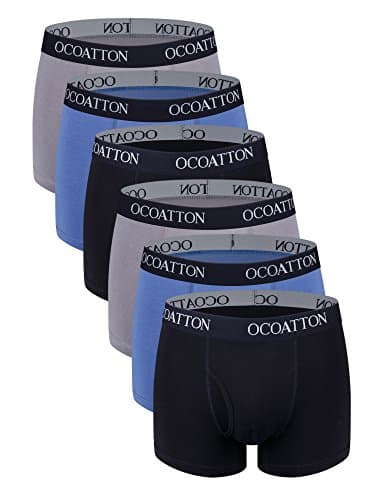 OCOATTON Men's Boxer Briefs Combed Cotton Underwear with Front Fly 6-Pack (2black/2blue/2gray, XXL+ / 46-48)