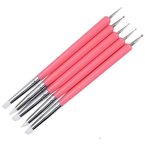 5Pcs Nail Art Dotting Tools Nail Silicone Brush Dual Head UV Gel Dotting Drawing Painting Pen Clay Sculpting Drawing Tools (Pink)