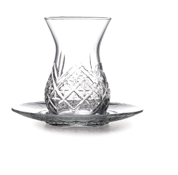 Pasabahçe Timeless 12-Piece Tea Set for 6 People, Volume 132 ml, Turkish Tea Glasses with Saucer, Cay Bardagi Set, Turkish Tea, Cay Bardagi Seti, Turkish Tea, Glass, Cay Seti