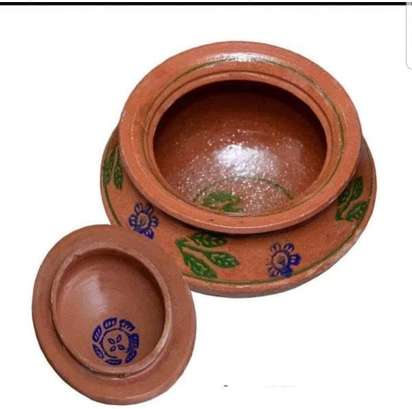 Clay Cooking Handi Pot Mitti Ki Handi Biryani Chicken Serving Pot Open Fire Gas Top with Lid (Large)