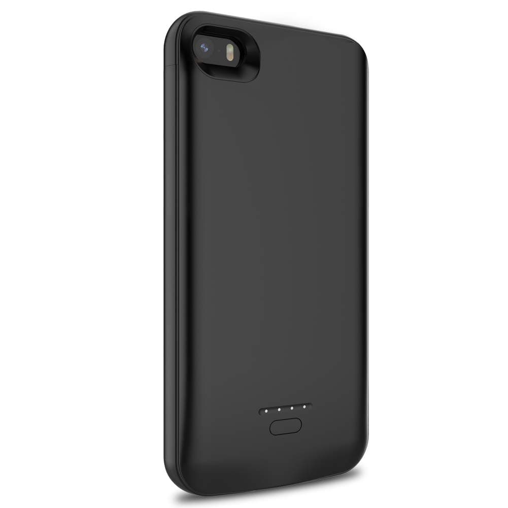 TQTHL EU Battery Case for iPhone 5/5S/SE 4000mAh Rechargeable Case for iPhone 5/5S/SE Powerful External Battery for iPhone 5/5S/SE - Black