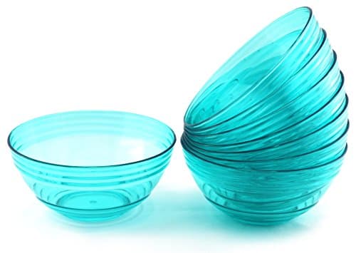 FLEXLINE Bowls – Set of 8 – Reusable Break-Resistant Plastic – 6.25" diameter – Teal Blue Color