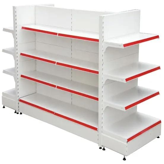 Lukia Set of 2 Centre Rack and 2 End Rack for Supermarket, Shops and Book Shelf Size 190 * 90 * 40cm Each, Metal, White