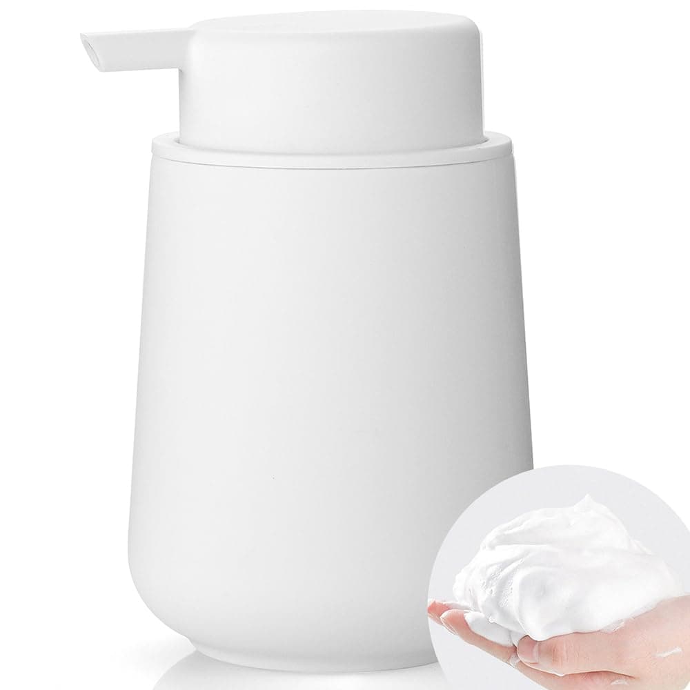 Matte White Foaming Hand Soap Dispenser Plastic 11 oz - Modern Minimalist Style for Bathroom & Kitchen Countertop Refillable