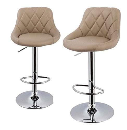 Duhome 0376 Bar Stools Padded with Backrest Height-Adjustable Imitation Leather Cappuccino Set of 2