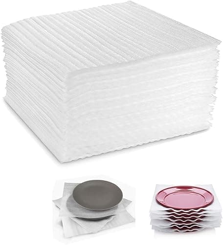 50-Count Packing Supplies Cushion Foam Sheets Safely Wrap to Protect Dishes China Glasses Plates Fragile Items for Moving Boxes 12" x 12" by VEDA