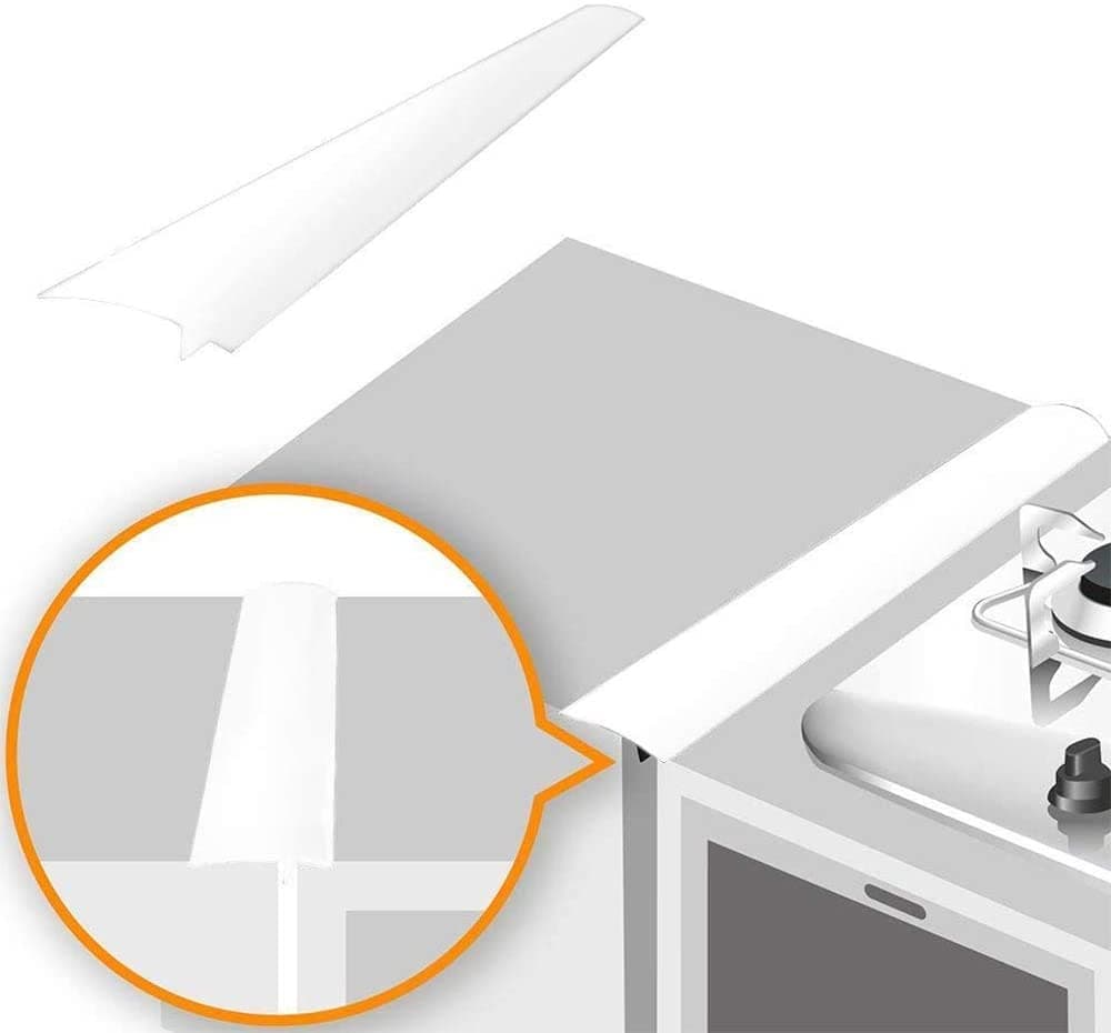 Linda's Essentials Heat-Resistant and Easy Clean Silicone Kitchen Stove Counter Cover/Gap Filler for Seals Spills Between Counters, Stovetops, Washing Machines, Oven, Washer, Dryer (White) - Pack of 2