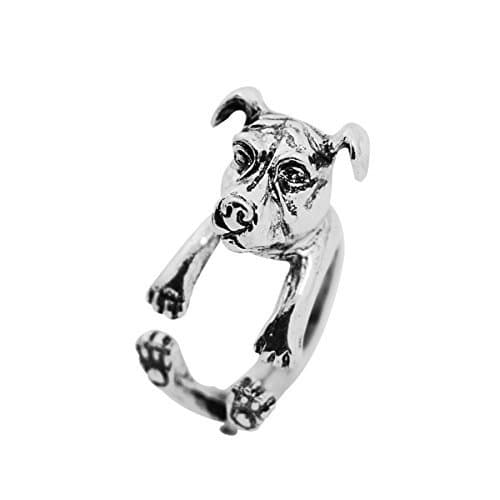 Pitbull Charm Ring Pit Bull Wrap Rings Dog Breed Ring (Antique Silver)