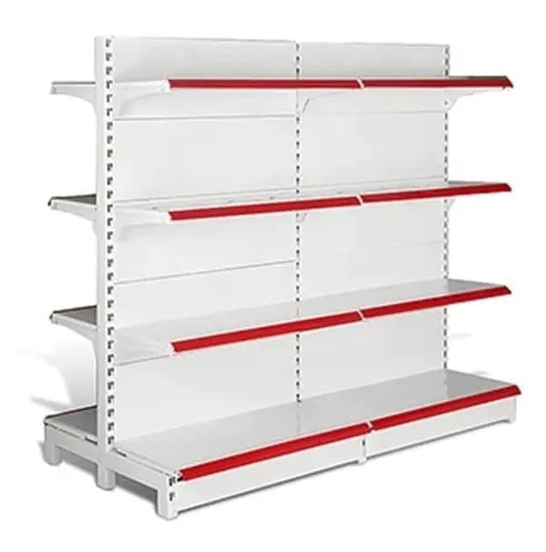 Lukia Slotted Channel Rack Adjustable Iron Rack for Pharmacy and Supermarket (Center Rack 5 FEET X 3 FEET Double Sided) 4 Shelves Centre Rack Set of 2