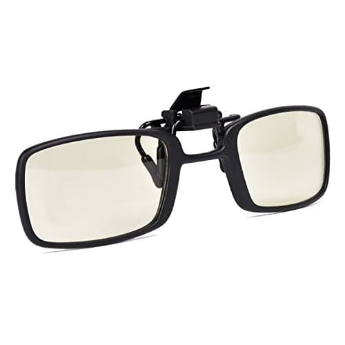 Anti Blue Light Clip-on Flip-up Amber Computer Gaming Video Eyewear - Anti Glare and 100% UV Anti Radiation - Melanin Sleep Glasses Full Frame Strong (Only Suitable for Small Glasses)