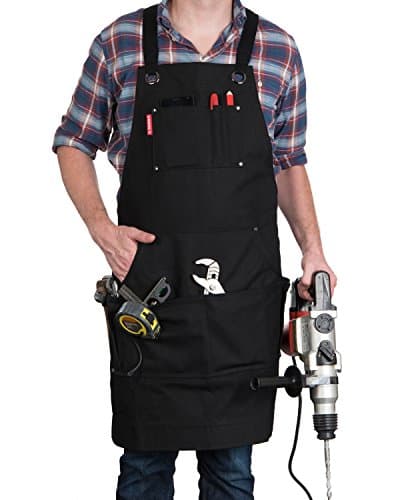 Waxed Canvas Heavy Duty Work Apron with Pockets (Black), Adjustable S to XXL with Cross-Back Straps and Quick Release Buckle for Men & Women - Cargo X