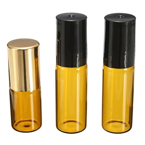 3pcs 3ml 5ml Amber Perfume Essential Oil Refillable Bottles Vials with Roll-on Roller Glass Ball