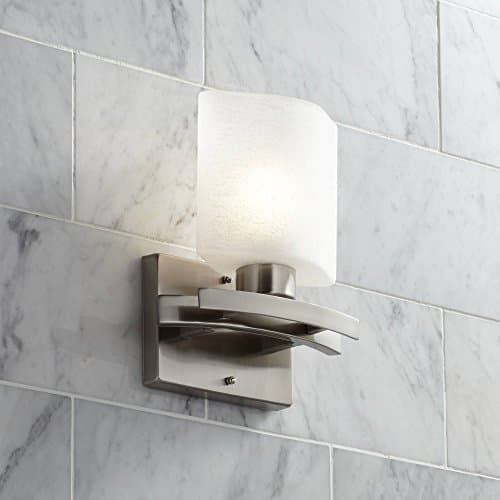 Possini Euro DesignModern Wall Sconce Lighting Brushed Nickel Silver Metal Hardwired 9 1/2" High Fixture White Linen Glass for Bedroom Bedside Living Room Home Hallway Dining Kitchen