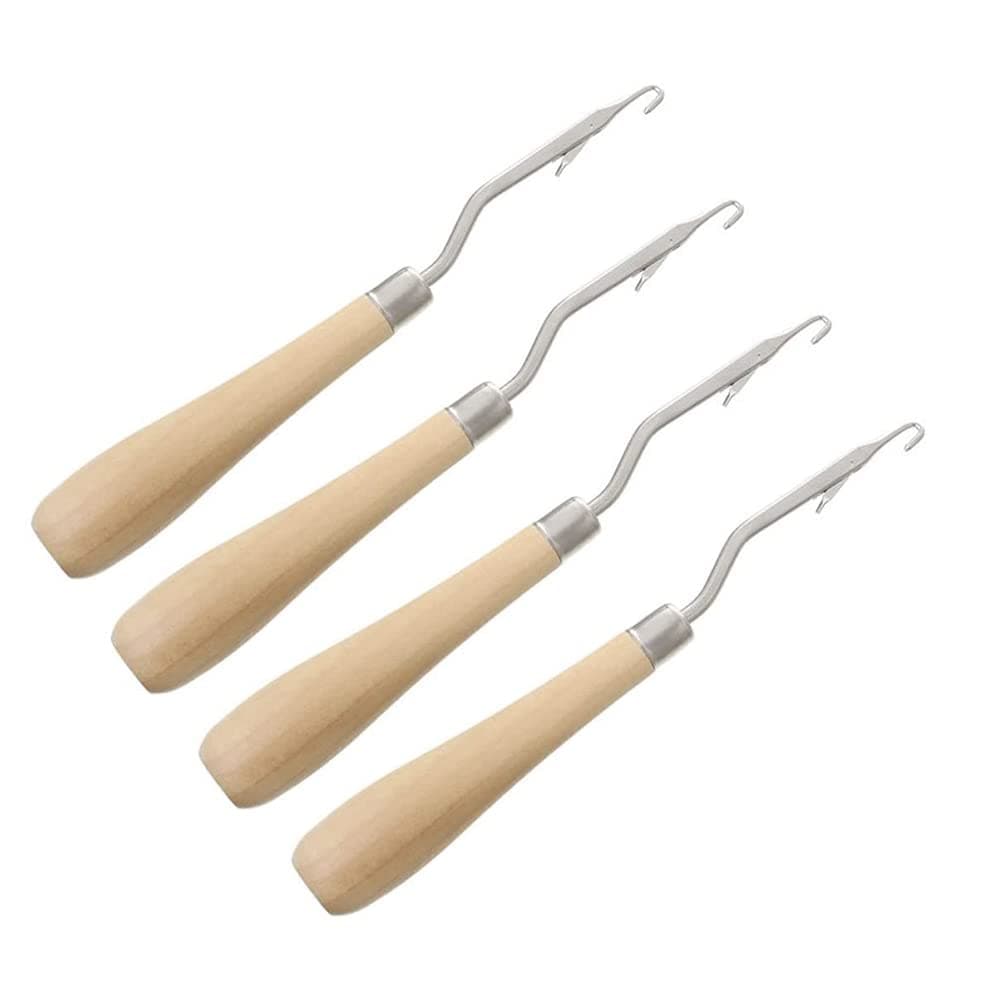 4 Pack 6.5 Inch Wooden Latch Hook Tool for Rug Making and Art Crafts