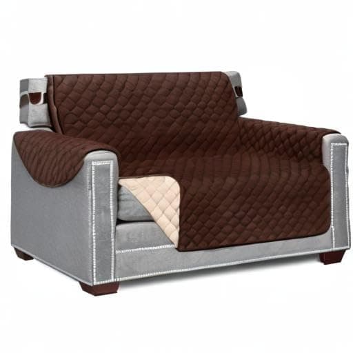 Sofa Shield Chair Slip Cover with Patented Strap, Cushion Protector, Reversible Stain and Dog Tear Resistant Slipcover, Quilted Microfiber 48” Seat, Washable Covers for Dogs Pets Kids, Chocolate Beige
