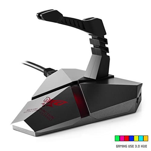 AIRFOX 3-Port USB 3.0 Data Gaming HUB Whit Mouse Bungee - 1TF,Seven Color Backlit LED,Zinc Alloy,Fast Charging Port up to 12V/2A,5Gbps - Super Speed