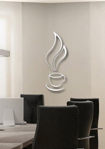 Apexshell(TM) Silver Hot Coffee Cup Smoke Modern Stylish Simple Style Fashion Art Design Removable DIY Acrylic Mirror Wall Decal Wall Sticker for Kitchen Dining Room Home Decoration