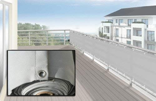 Floracord 12-90-50-07 Ready-To-Fit Polyester Fabric Balcony Screen 90 x 500 cm with Accessories, Silver-Grey