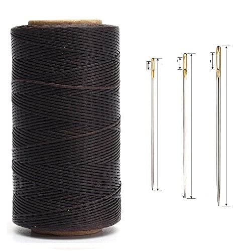 AntKits 284 Yards 150D 0.8mm Flat Leather Waxed Thread Cord and 12 pcs Stitching Needles with Big Pinhole for Leather Factory or Leathercraft DIY, Deep Coffee