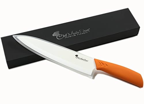 ON SALE Chef Made Easy Ceramic Chef's Knife 8 Inch -Cutlery Kitchen Chef Knife with Elegant Gift Box and Custom Sheath - (Orange)