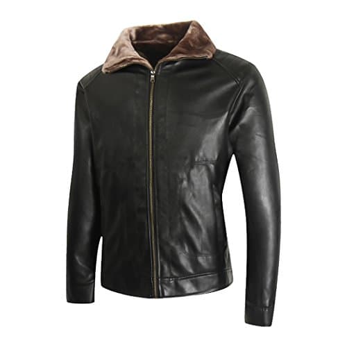 LIERDAR Men's Warm Leather Coat Fur Lined Leather Jacket