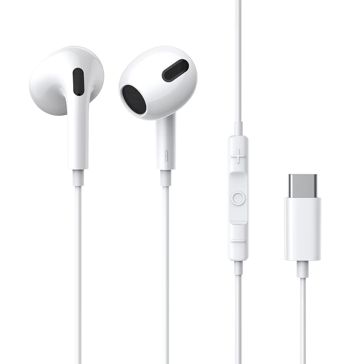 Baseus Encok C17 Type-C Wired Earphones, USB-C In-Ear Headphones with Microphone & Volume Control, 14mm Hi-Fi Drivers, Ergonomic Half In-Ear Fit, Durable TPE Cable, Compatible with iPhone iPad – White