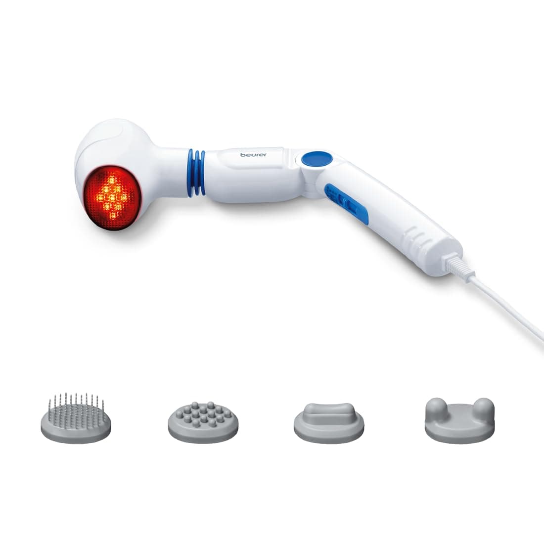 - Beurer MG 40 Rotating Massage Head Vibrating Massager,4 Interchangeable Attachments&3 Function Levels,Vibration Massage,Infrared Heat With Infrared Heat,3 Yrs Warranty,Corded Electric For Pain Relief