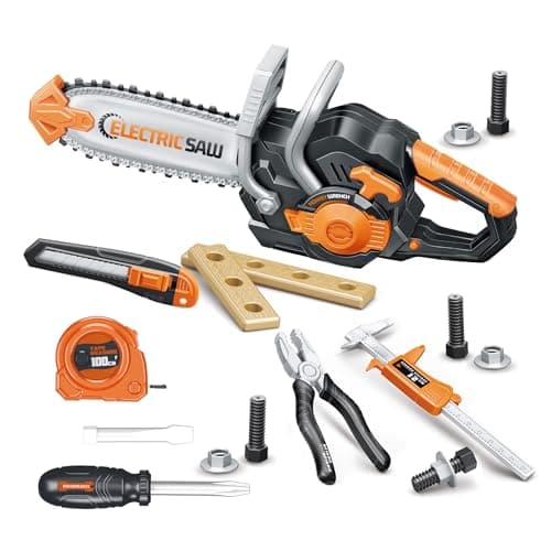 Toy Chainsaw for Children, 19-Piece Game Tools Set, Electric Chainsaw with Realistic Sounds, Birthday Gifts for Boys & Girls Age 3 4 5+