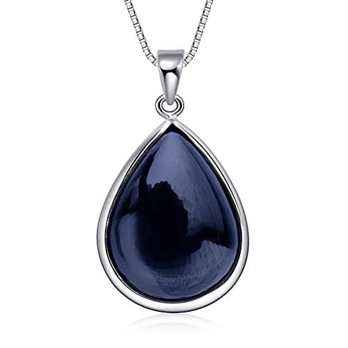 S925 Sterling Silver With Oval-Cut Natural Blue Sapphire Gemstone Necklace Pendant For Women