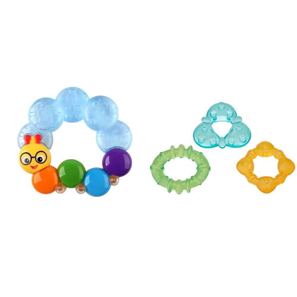 Baby Einstein, Teether-Pillar Rattle and Chill Teething Aid Toy, Soothing Relief, Ages 3 Months + & Bright Starts Chill & Teethe Water-Filled BPA-Free Baby Teething Toy, Ages 3 Months+