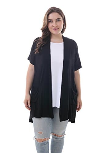 ZERDOCEANWomen's Plus Size Short Sleeve Lightweight Soft Printed Drape Cardigan with Pockets