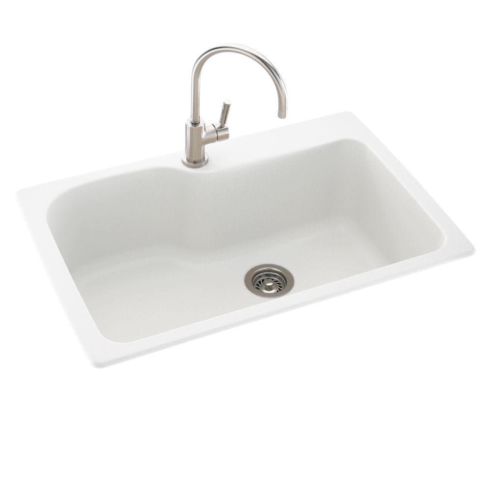 KS03322SB.010 Solid Surface 1-Hole Drop in Single-Bowl Kitchen Sink, 33-in L X 22-in H X 10-in H, White