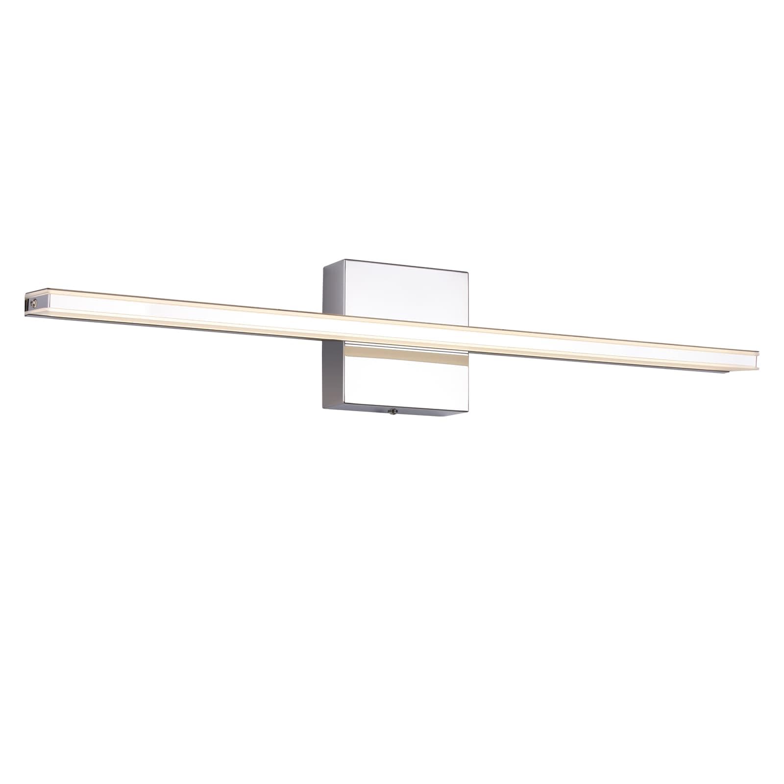 Chrome Bathroom Light Fixtures 24 Inch Bath Wall Lighting IP44 14W Vanity Lamp Bar Modern LED Lights for Vanity Rectangle Bathroom Lamps Over Mirror Acrylic Restroom Sink Light