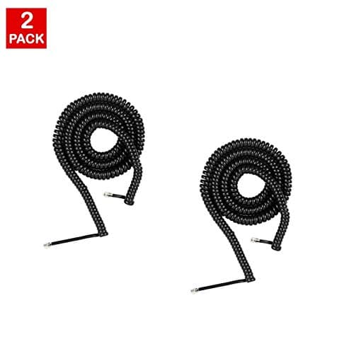20FT US General Black Phone Handset Curly Cord Cable (2 Pack), Universally Compatible 20 Feet (6M) Cable 4P4C 4in Lead