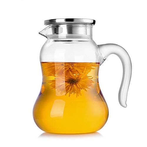 RED MAISON 1.5 Liter Large Capacity Glass Water Pitcher with Stainless Steel Infuser Lid and Spout for Homemade Juice & Iced Tea, Hot/Cold Water Carafe with Handle (1500ml/50 oz)