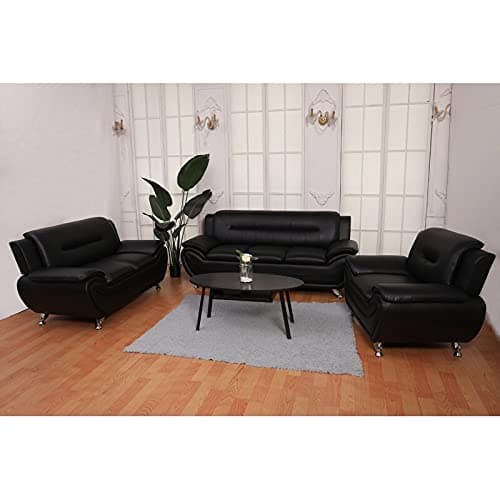 Fabrique Visionary 3+2+1 Leatherette 6 Seater Sectional Sofa Set | Luxurious & Comfortable Furniture for Home Office & Living Room | 4 Year Warranty | Easy to Move with Stainless Steel Legs | Black
