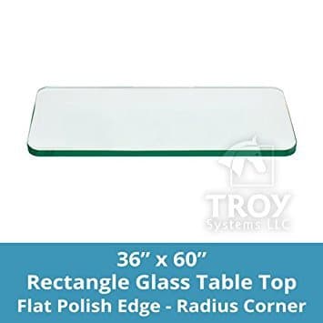 36x60 Inch Rectangle Glass Table Top, 1/2 Inch Thick, Flat Polished Edge, Radius Corners, Annealed
