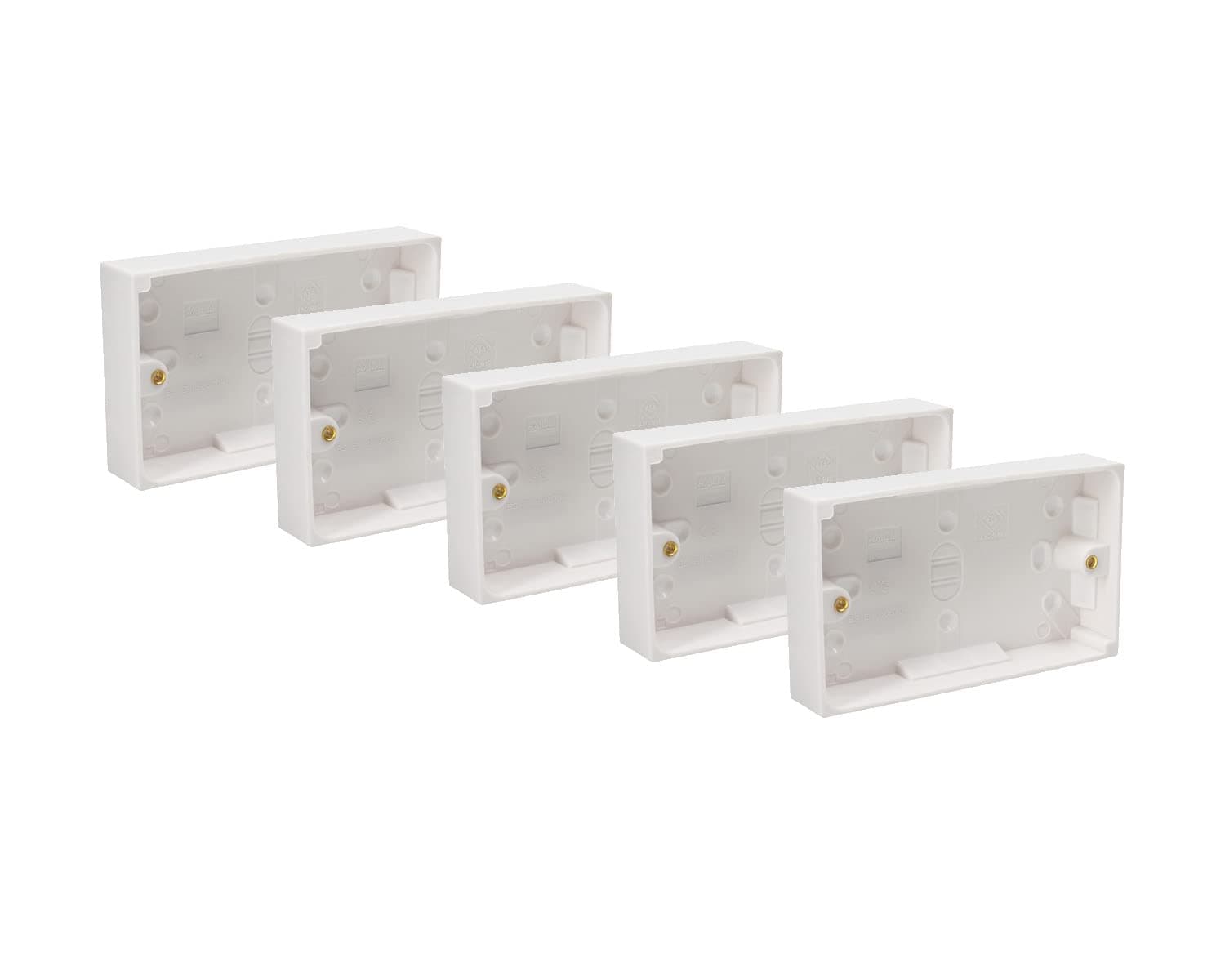 5 x Rear Box 25 mm Pattress Double 2 Gang Electric Socket Surface-Mounted
