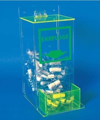 NMC AEP-4 Compact Earplug Dispenser with Cover - 6 in. x 13 in. x 8 in. Small, Clear Acrylic Holder with Front Pocket