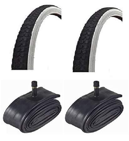 Roaduserdirect Cycle Packs 2 x RALEIGH 26x1 3/8 White Wall Tyres & 2 x DURA Inner Tubes - Schrader Valves