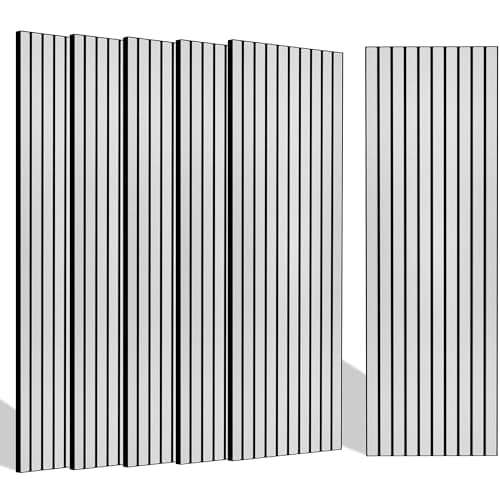 BUBOS 10 Pack Large Acoustic Panels, 48"X 12"X 0.4" Sound Proof Panels for Walls,Decorative Self-Adhesive Acoustical Wall Panels,3D Slat Sound Panels for Home Office Studio (White 01)