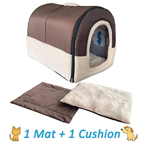 ANPPEX Igloo Dog House, Portable Cat Igloo Bed with Removable Cushion, 2 in 1 Washable Cozy Dog Igloo Bed Cat Cave, Foldable Non-Slip Warm for Pets Puppy Kitten Rabbit