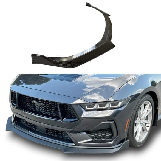 3-Piece Front Bumper Lip Chin Spoiler for 2024 Mustang GT, EcoBoost (Carbon Fiber Style)