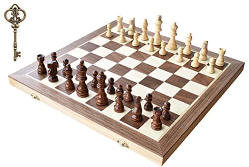 Chess Set HOWADE 15" X 15" inch Magnetic Chess Foldable Wooden Board Game with Chessmen Storage Slots Unique Crafted Handmade Checkers