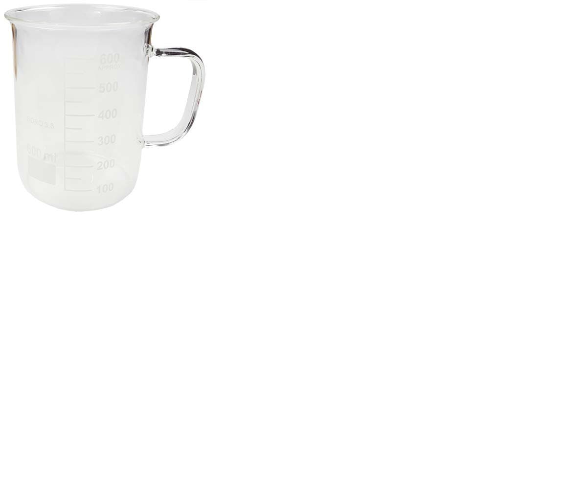 600ml Beaker Mug, Graduated in Ml, Oz, Cups, Borosilicate Glass Rolled Top