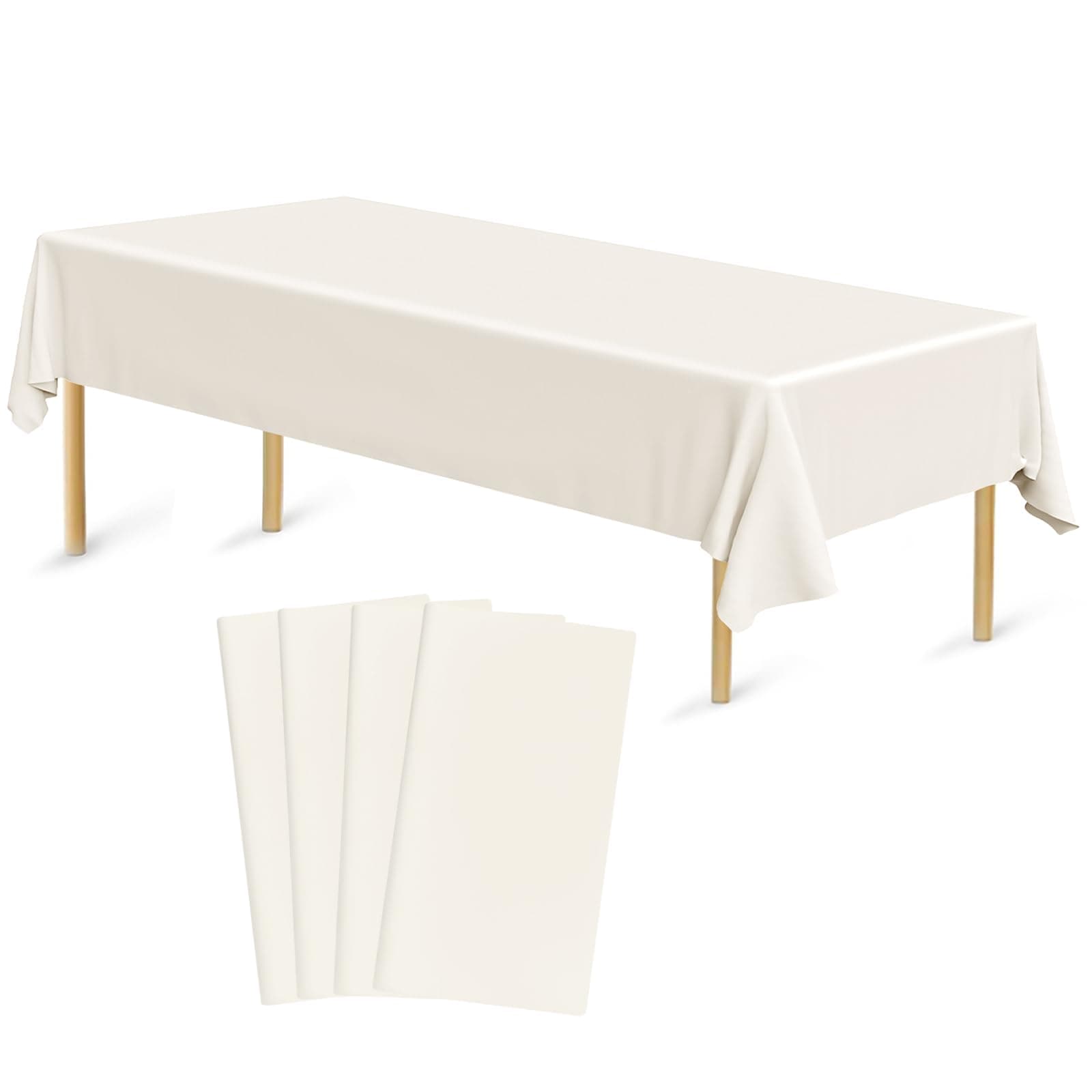 4 Pack Disposable Table Cloth Ivory Plastic Tablecloth 54 x 108 Inch Rectangular Tablecloths for Indoor Outdoor Party Birthdays Weddings Christmas Anniversary Buffet Table