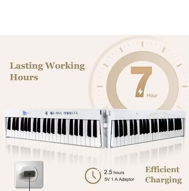 Mike Music88-Key Foldable Digital Piano with Bag, Bluetooth MIDI, Built-In Speakers, 128 Tones & Rhythms – White